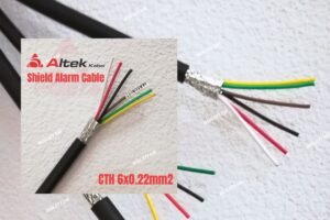 Cáp tín hiệu chống nhiễu Altek Kabel 6x0.22mm2 - Shield Alarm Cable gồm 6 lõi đồng thiếc tiết diện 0.22mm², chống nhiễu bằng giấy nhôm Al Foil và lưới đồng thiếc, vỏ bọc PVC đen.