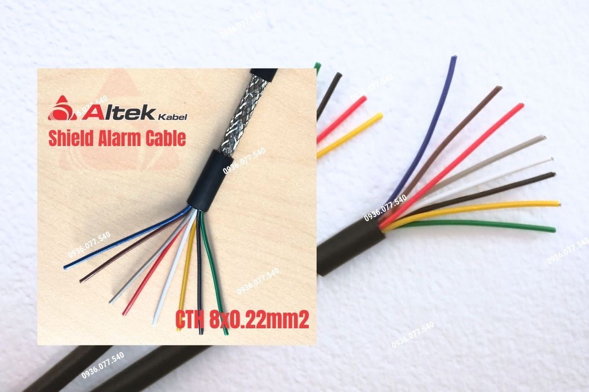 Cáp tín hiệu chống nhiễu Altek Kabel 8x0.22mm2, cấu tạo 8 lõi đồng thiếc, chống nhiễu hiệu quả, truyền tín hiệu rõ ràng cho báo cháy, an ninh và điều khiển.
