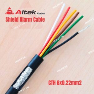 Cáp tín hiệu chống nhiễu Altek Kabel 6x0.22mm2 - Shield Alarm Cable gồm 6 lõi đồng thiếc tiết diện 0.22mm², chống nhiễu bằng giấy nhôm Al Foil và lưới đồng thiếc, vỏ bọc PVC đen.