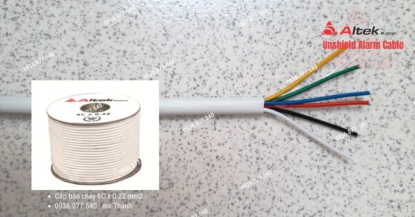 Cáp báo cháy Altek Kabel 6C x 0.22mm2 chính hãng – Unshielded Alarm Cable 6 lõi đồng, vỏ PVC trắng, cuộn 200m. Giải pháp truyền tín hiệu an toàn cho hệ thống báo cháy, báo động, camera và an ninh. Hàng sẵn kho tại HCM – Hà Nội – Đà Nẵng. Hotline 0936 077 540