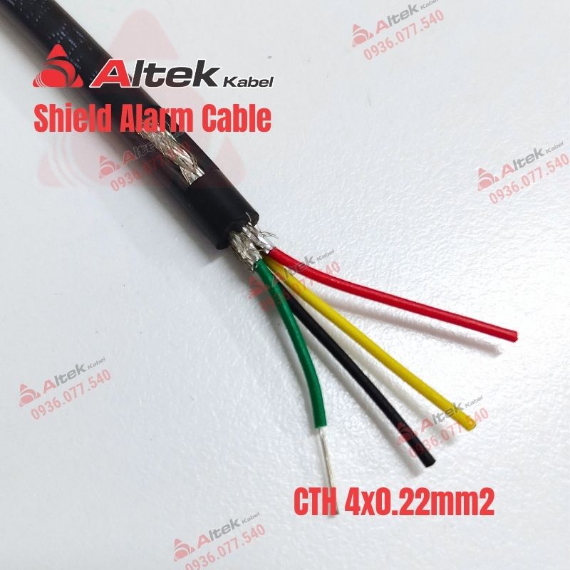 Cáp tín hiệu chống nhiễu Altek Kabel 4x0.22mm², bọc giấy nhôm, lưới đồng thiếc, phù hợp hệ thống báo cháy, âm thanh, camera và điều khiển.
