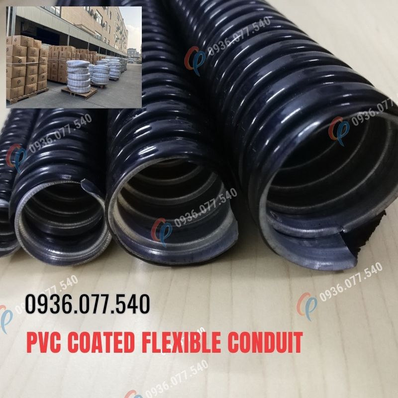 Ống ruột gà lõi thép bọc nhựa PVC phi 1-1/2″ (ID: 38mm – OD: 44mm) - PVC Coated Flexible Conduit, chống bụi, chống nước, bền chắc và linh hoạt. Kho tại HCM – Hà Nội – Đà Nẵng. Liên hệ 0936 077 540.