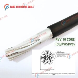 Cáp điều khiển Sangjin 10 lõi RVV, lõi đồng mềm, vỏ PVC màu đen, không lưới chống nhiễu. Phù hợp tủ điện và hệ thống điều khiển công nghiệp, Cu/pvc/pvc