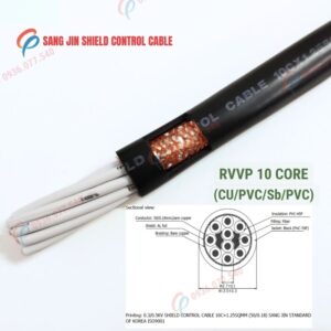 Cáp điều khiển Sangjin 10 lõi RVVP có lưới chống nhiễu, lõi đồng mềm, truyền tín hiệu ổn định, phù hợp tủ điện và hệ thống điều khiển công nghiệp, 300/500V