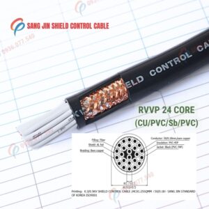 Cáp điều khiển Sangjin 24 lõi RVVP có lưới chống nhiễu, lõi đồng mềm, truyền tín hiệu ổn định, phù hợp tủ điện và hệ thống điều khiển công nghiệp, 300/500V