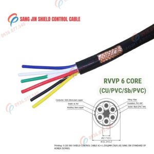 Cáp điều khiển Sangjin 6 lõi RVVP có lưới chống nhiễu, lõi đồng mềm, truyền tín hiệu ổn định, phù hợp tủ điện và hệ thống điều khiển công nghiệp, 300/500V