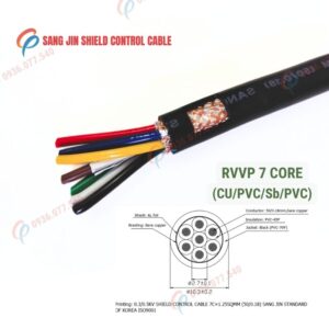 Cáp điều khiển Sangjin 7 lõi RVVP có lưới chống nhiễu, lõi đồng mềm, truyền tín hiệu ổn định, phù hợp tủ điện và hệ thống điều khiển công nghiệp, 300/500V