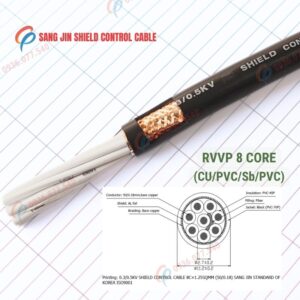 Cáp điều khiển Sangjin 8 lõi RVVP có lưới chống nhiễu, lõi đồng mềm, truyền tín hiệu ổn định, phù hợp tủ điện và hệ thống điều khiển công nghiệp, 300/500V