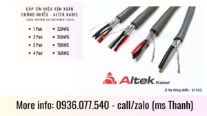 Cáp tín hiệu chống nhiễu 1 lớp (Al Foil) Altek Kabel, đầy đủ 1–4 Pair, tiết diện 16–18-20-22 AWG, chuyên dùng cho hệ thống âm thanh, tín hiệu, điều khiển.