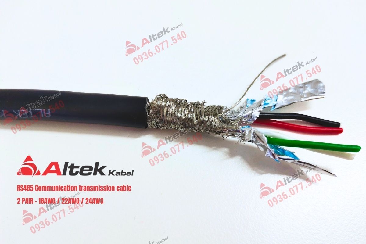Cáp RS485 2 Pair Altek Kabel (18AWG, 22AWG, 24AWG), chống nhiễu hiệu quả với màng nhôm + lưới đồng, truyền tín hiệu ổn định cho hệ thống PLC, BMS, SCADA